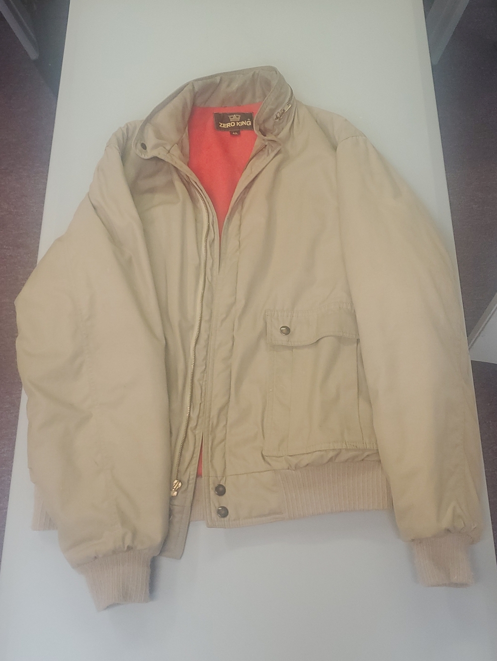 Men’s Tan Bomber Jacket with Orange Lining